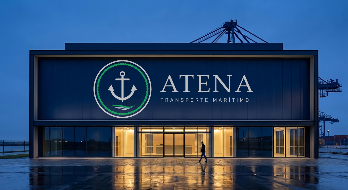 Horizontal ATENA logo applied to a building facade